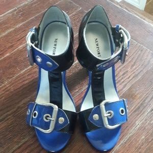 Blue and Black t strap sandals